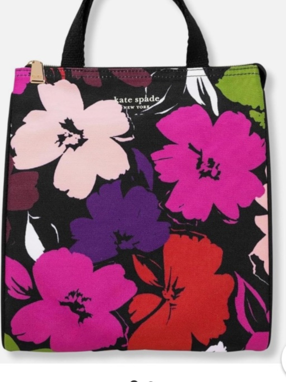 Kate Spade Black and Pink Floral insulated lunch bag